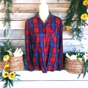 Merona Red and Blue Plaid Button Down